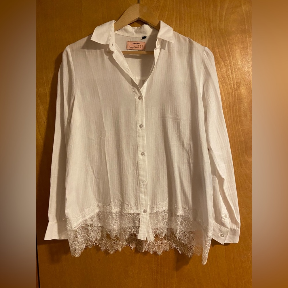 Stylish White The Kooples Shirt with Lace Detail